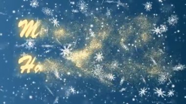 Neşeli Noel ve mutlu yeni yıl--dan mavi bir arka plan üzerinde kar taneleri. Noel ve yeni yıl animasyon döngü sorunsuz.
