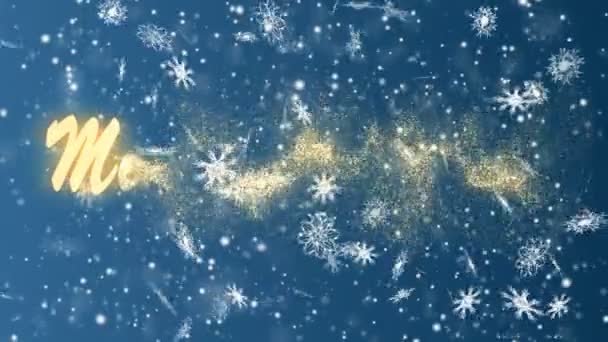 Merry Christmas from snowflakes on a blue background. Christmas and New Year seamless looping animation. — Stock Video