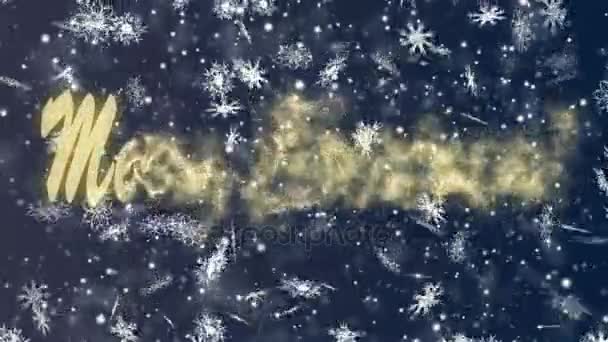 青色の背景に雪の結晶からメリー クリスマス。クリスマスと新年のシームレスなループ アニメーション. — ストック動画