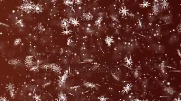 Natale e Capodanno senza soluzione di continuità loop animazione. Fiocchi di neve di Natale su sfondo rosso scuro. Paese delle meraviglie invernali fiocchi di neve magici . — Video Stock