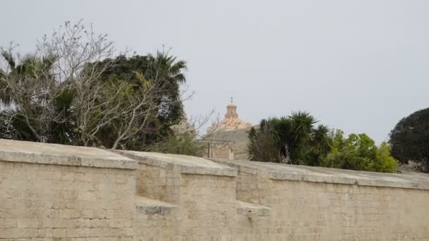 Mdina Malta April 2018 Alte Mauern Und Befestigungsanlagen Von Mdina — Stockvideo