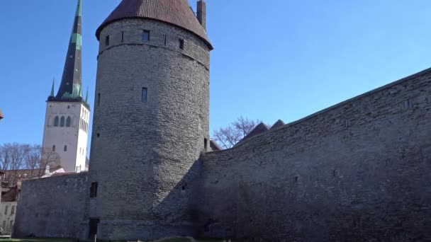 爱沙尼亚塔林的古堡垒城墙 塔林坐落在该国的北部海岸 位于芬兰湾德国郡的岸边 塔林的老城是欧洲保存最好的中世纪城市之一 — 图库视频影像