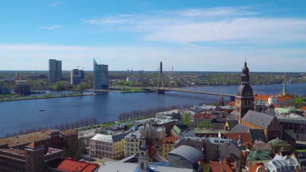 Riga Skyline Latvia Aerial View Riga Panorama View Riga Tower — Stock Video