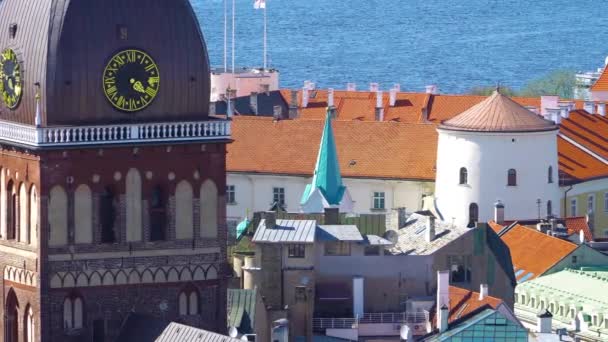 Riga Hava Görünümünü Tower Saint Peter Kilisesi Letonya Riga Panorama — Stok video