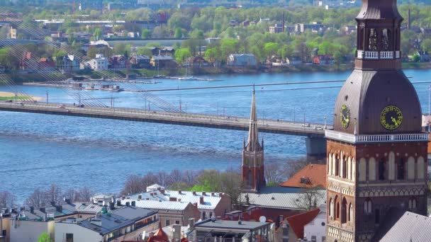 Riga Skyline Lettland Luftaufnahme Der Riga Blick Auf Riga Vom — Stockvideo