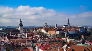 Tallinn Skyline, Estonya. Tallinn 'in hava görüntüsü. Tallinn eski şehir, Estonya.