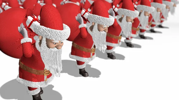 Representación 3D. El ejército de Santa Claus lleva bolsas de regalos. Feliz Navidad y Feliz Año Nuevo 2020 animación. Lazo sin costura . — Foto de Stock