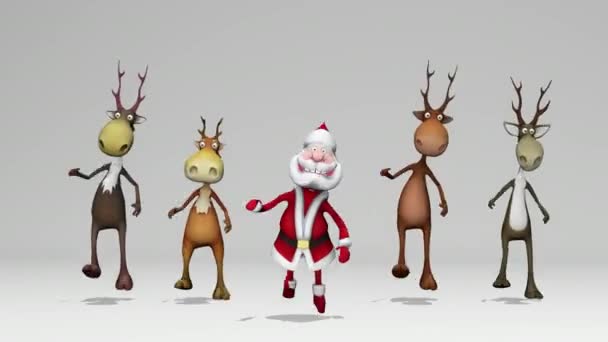 Lustige Verrückte Weihnachtsmänner Und Hirsche Tanzen Das Konzept Von Weihnachten — Stockvideo