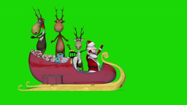 Funny Crazy Santa Claus Deer Riding Sleigh Gifts Concept Christmas — Stock Video