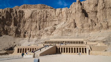 Luxor, Egypt - January 2020: The Mortuary Temple of Hatshepsut, also known as the Djeser-Djeseru, is a mortuary temple of Ancient Egypt located in Upper Egypt