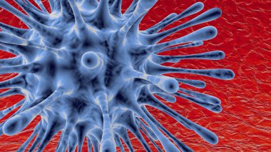 Coronavirus SARS-CoV-2 Wuhan. Mikroskop altında virüsler. Solunum virüsü, SARS, MERS, COVID 19. Bakteri virüsü ya da mikroorganizma hücreleri mikroskop altında. 3d oluşturma
