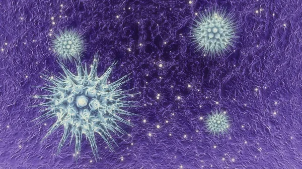 Corona virus. Viruses under microscope.Human immune system virus moving across screen. Bacteria virus or germs microorganism cells under microscope. 3d render microbe