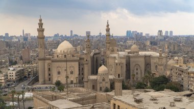 Aerial view of the old part of Cairo. Mosque-Madrassa of Sultan Hassan. Cairo. Egypt. Timelapse