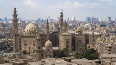 Aerial view of the old part of Cairo. Mosque-Madrassa of Sultan Hassan. Cairo. Egypt. Timelapse