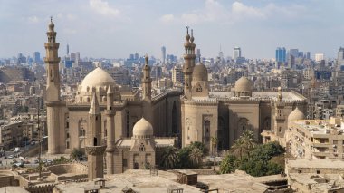 Aerial view of the old part of Cairo. Mosque-Madrassa of Sultan Hassan. Cairo. Egypt. Timelapse