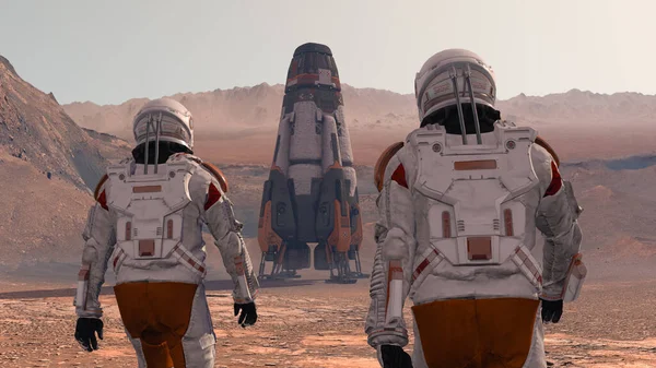 Een Astronaut Een Ruimtepak Mars Verkenningsmissie Naar Mars Futuristische Kolonisatie — Stockfoto