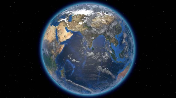 Hermoso Planeta Tierra Espacio Contra Fondo Las Estrellas Renderizado Elementos — Foto de Stock
