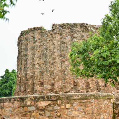 Kutub Minar Kompleksi 'nin içinde antika harabeler ve iç kareler var. Mehrauli 'deki UNESCO Dünya Mirası, Qutub Minar' daki Eski Mimari, Delhi 'deki gündüz vakti, eski mimarideki Kutub Minar