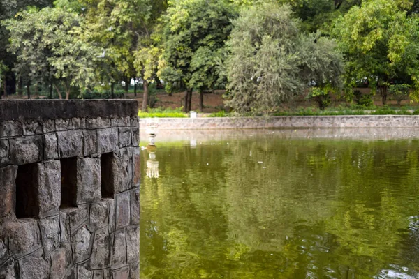 Árboles Verdes Palmeras Estanques Agua Fuentes Los Jardines Lodhi Los — Foto de Stock