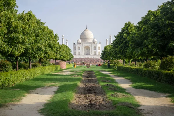 Taj Mahal Elfenbensvit Marmor Mausoleum Södra Stranden Floden Yamuna Den — Stockfoto