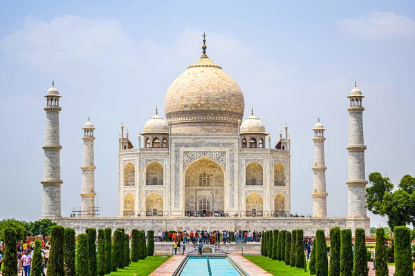 Taj Mahal Egy Elefántcsont Fehér Márvány Mauzóleum Jamuna Folyó Déli — Stock Fotó