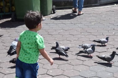 Küçük tatlı çocuk Malezya 'daki Batu Mağaraları Tapınağı' nın yakınlarında poz veriyor.