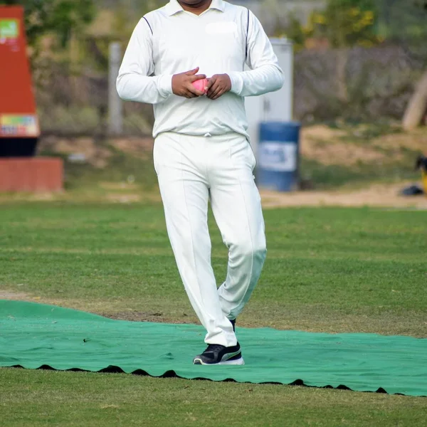 Güneşli Bir Günde Sahada Oynayan Kriket Oyuncusu Sahada Oynayan Kriket — Stok fotoğraf