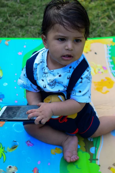 Month Baby Boy Outdoors Summer Stock Photo Cute Boy Playing — Stock Photo, Image