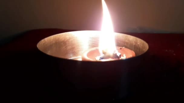 Small Oil Candle Lit Burns Bright Dark Spirituality Small Lamp — Stock Video