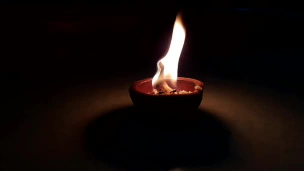 Small Oil Candle Lit Burns Bright Dark Spirituality Small Lamp — Stock Video