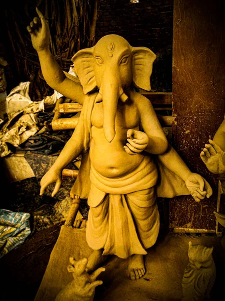 Making Hindu Goddess Durga Idol Kumartuli Durga Puja Festival Kolkata — Stock Photo, Image