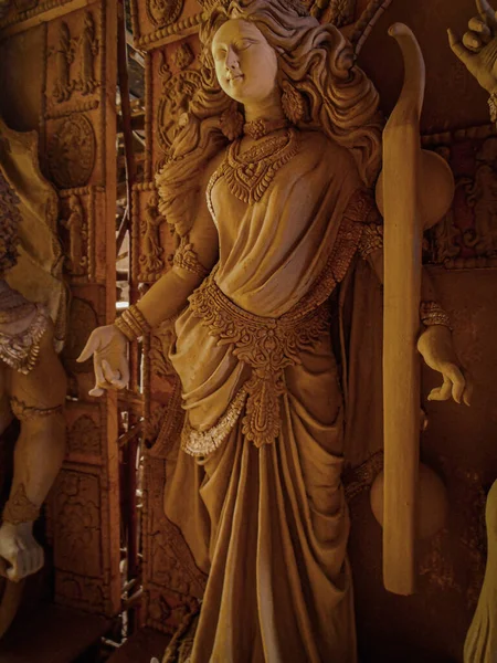 Making Hindu Goddess Durga Idol Kumartuli Durga Puja Festival Kolkata — Φωτογραφία Αρχείου