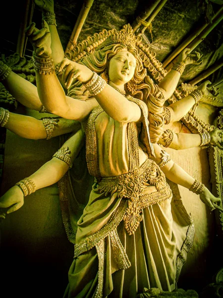 Making Hindu Goddess Durga Idol Kumartuli Durga Puja Festival Kolkata — Stock Photo, Image