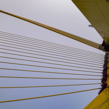 Yeni Delhi 'de Yamuna nehri boyunca inşa edilen imzalı köprünün görüntüsü.