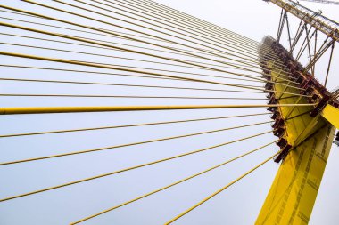 Yeni Delhi 'de Yamuna nehri boyunca inşa edilen imzalı köprünün görüntüsü.