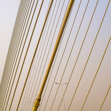 Yeni Delhi 'de Yamuna nehri boyunca inşa edilen imzalı köprünün görüntüsü.