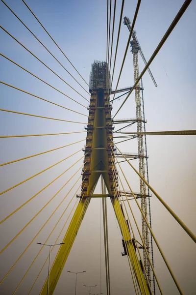 Vue Pont Signature Cours Construction Travers Rivière Yamuna New Delhi — Photo