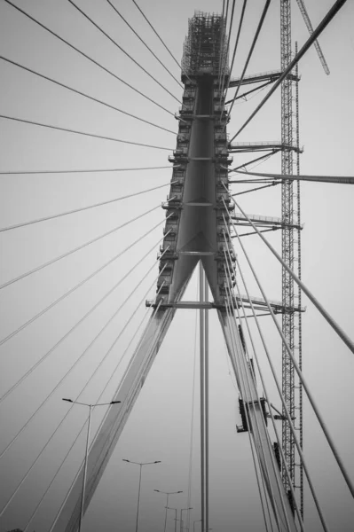 Uitzicht Signature Brug Wordt Gebouwd Overheen Yamuna Rivier New Delhi — Stockfoto