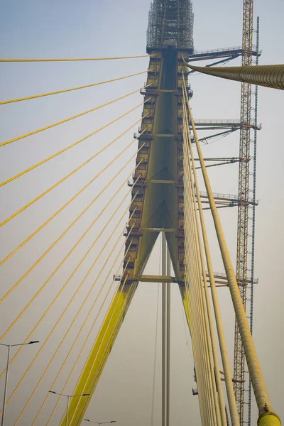 Vue Pont Signature Cours Construction Travers Rivière Yamuna New Delhi — Photo