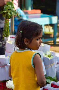 Yeni Delhi, Hindistan, 28 Kasım 2019: Ghazipur Phool Mandi çiçek pazarı sabah vakti, çiçeğin kendisi Çin, Vietnam, Tayland ve Hindistan 'dan geldi