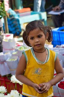Yeni Delhi, Hindistan, 28 Kasım 2019: Ghazipur Phool Mandi çiçek pazarı sabah vakti, çiçeğin kendisi Çin, Vietnam, Tayland ve Hindistan 'dan geldi