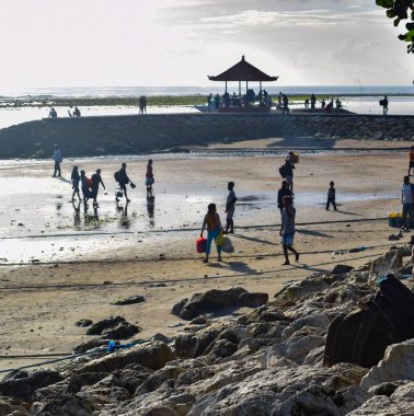 Endonezya, Bali 'deki güzel Sanur plajı, Sanur Sahili manzarası, Bali, Endonezya