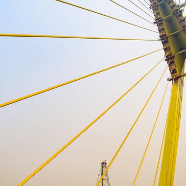 Yeni Delhi 'de Yamuna nehri boyunca inşa edilen imzalı köprünün görüntüsü.