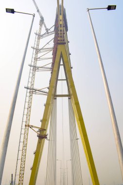 Yeni Delhi 'de Yamuna nehri boyunca inşa edilen imzalı köprünün görüntüsü.