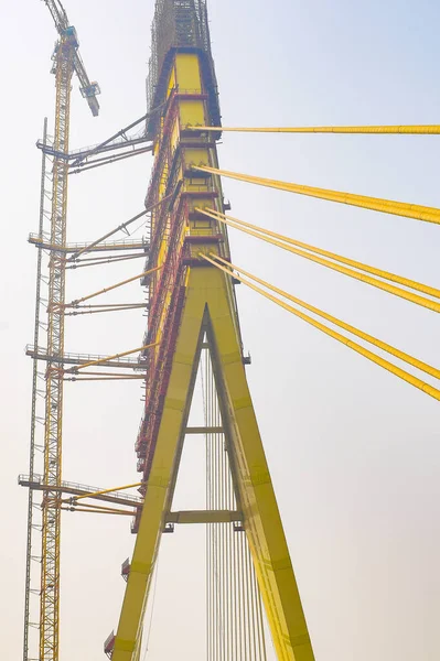 Veduta Del Ponte Signature Costruzione Attraverso Fiume Yamuna Nuova Delhi — Foto Stock