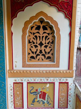 Eski Delhi bölgesindeki eski ev mimarisi Chandni Chowk Yeni Delhi, Hindistan, Delhi sokak fotoğrafçılığı