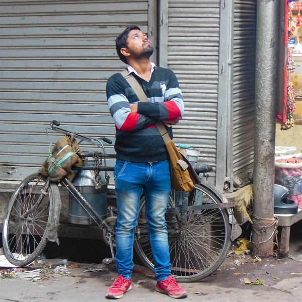 Old Delhi Índia Dezembro 2019 Homem Com Expressão Diferente Durante — Fotografia de Stock