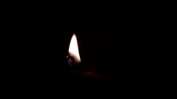 Small Oil Candle Lit Burns Bright Dark Spirituality Small Lamp — Stock Video