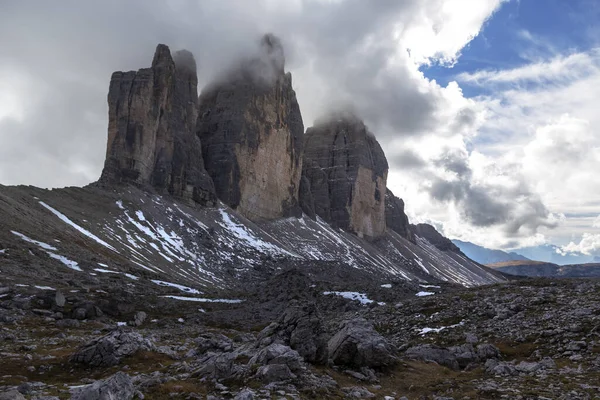 Italian Dolomites Tre Cime View Tre Cime Three Peaks Small — Stock Photo, Image