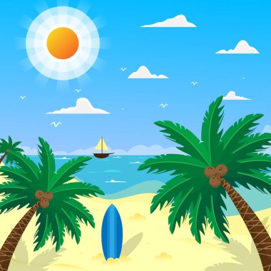 Yaz tatili dinlenme yerleri deniz manzarası güzel deniz manzarası deniz kenarı bayrağı tatil vektör illüstrasyonu